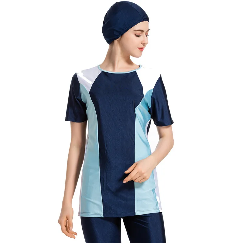 XS-4XL, большие размеры, мусульманская одежда для плавания, Женская Новинка, Lslam хиджаб с короткими рукавами, одежда для плавания, Буркини комплекты бикини