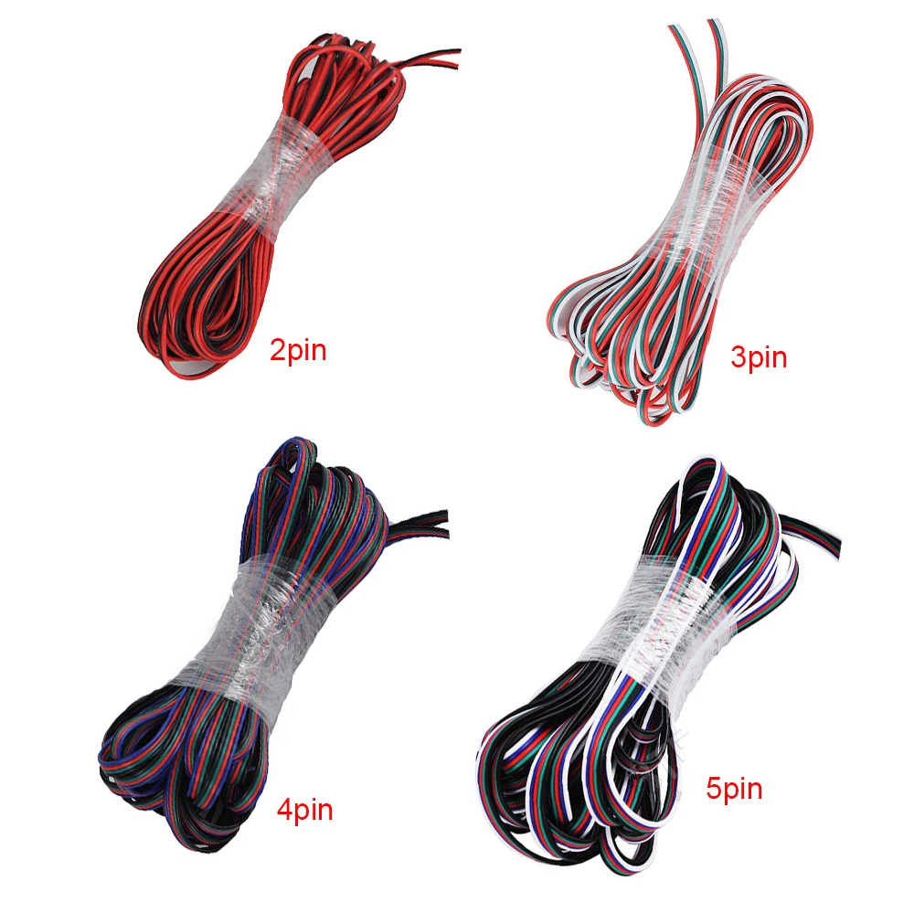 5 м/10 м/20 м/50 м/100 м рулон 2pin/3pin/4pin/5pin 22AWG LED разъем удлинитель провода кабель для WS2812B