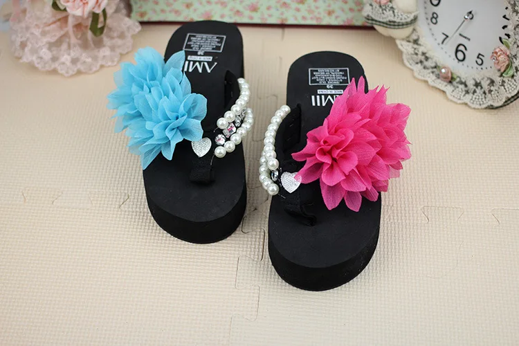 Chiffon Flowers Female Slippers Online Summer 2019 Beach Shoes Non-slip Flip Flops Wedge Platform54