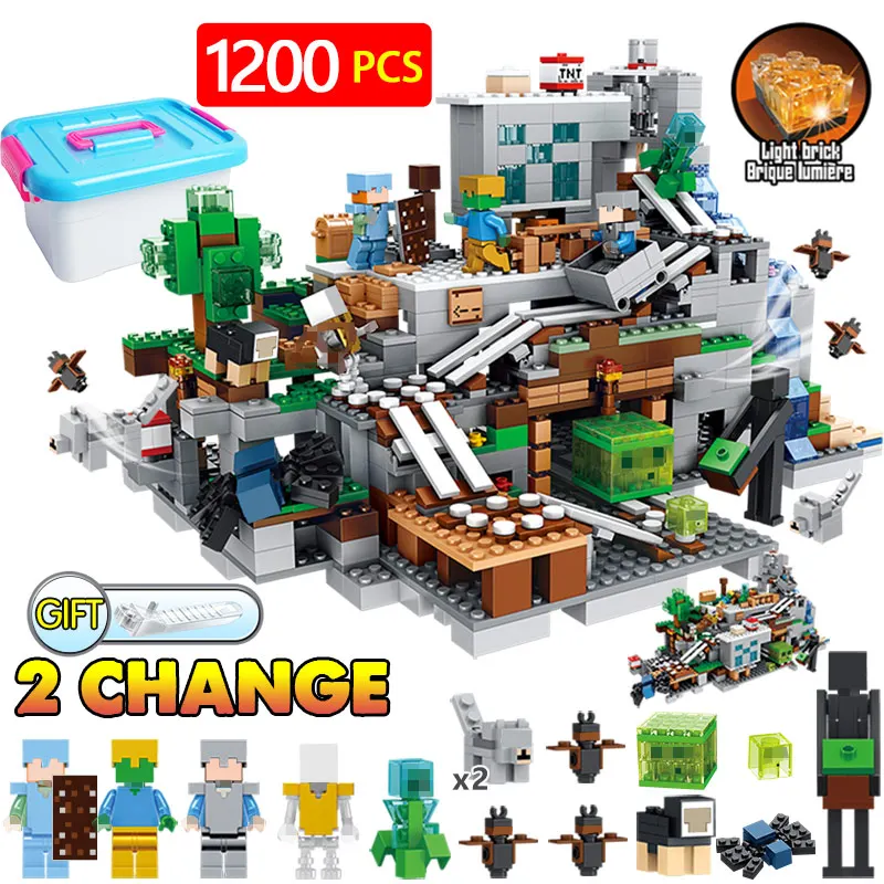 

Creator My World Building Blocks Compatible LegoING Minecrafter Mountain Cave Aminal Alex Figures Bricks Toys For Children