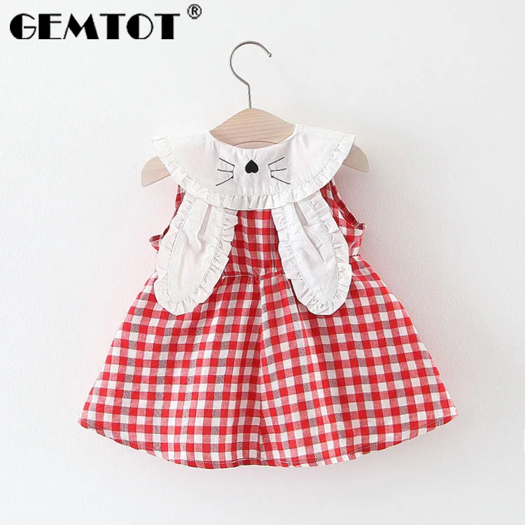 

GEMTOT children's dress 2019 summer new girls dress in the children's plaid vest dress lapel rabbit long ears princess dress