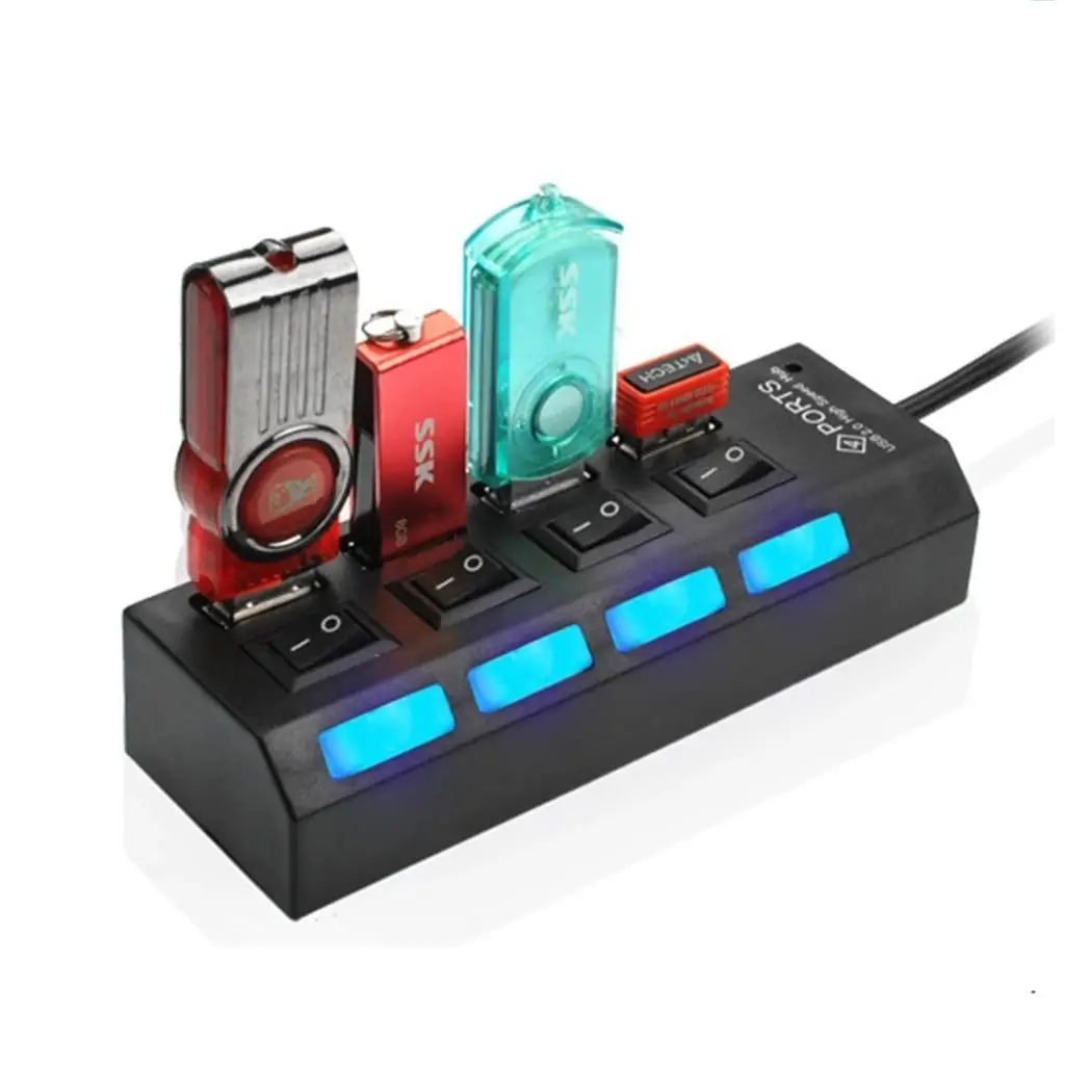 Kindes 4-Port USB 2.0 Hub Splitter Switches for Mobile Phone Switches 10.5 x 3.5 x 2.5cm