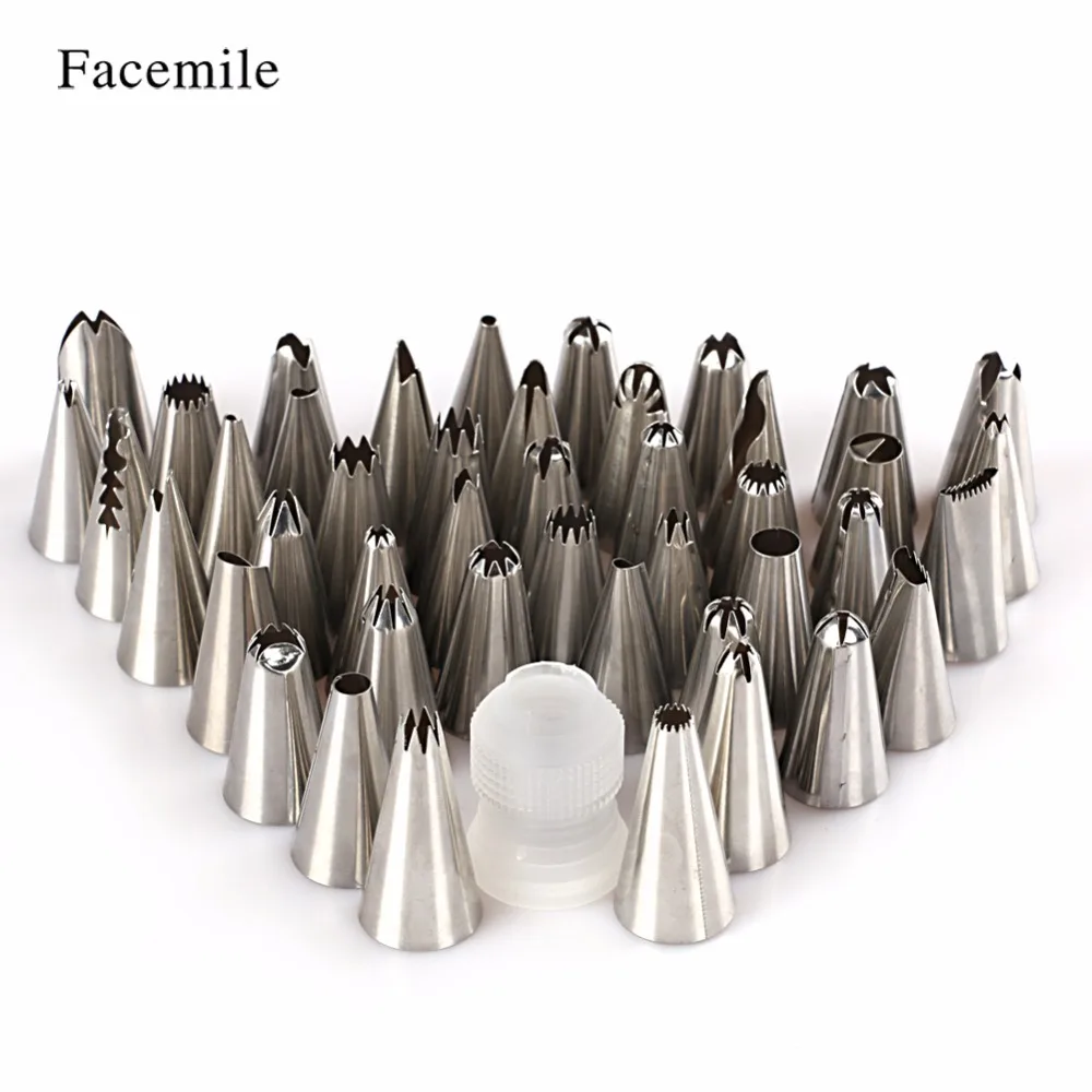 

Facemile 45PCS DIY Stainless Steel Icing Piping Nozzles Pastry Tips +Adaptor Converter Fondant Baking Cake Cupcake Decorator