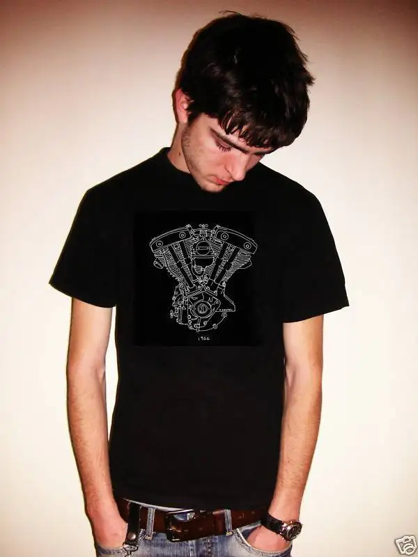 Uomo 2019 New Short Sleeve Hipster Classic Motorcycle Engine Fans Knucklehead, Panhead, Shovelhead, Evo Cool Shirts