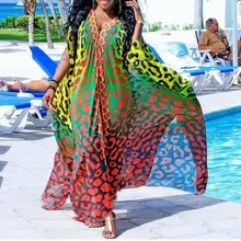 Летние сексуальные Клубные пляжные вечерние длинные платья в африканском стиле, повседневные леопардовые женские модные макси платья с глубоким v-образным вырезом