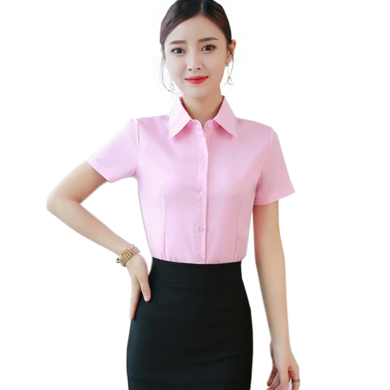 

womens tops and blouses Summer Retro Temperament Solid Color Loose Slim Lapel Vintage Short-sleeved Casual Bottoming blouse
