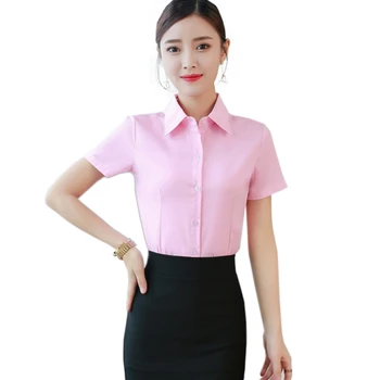 

womens tops and blouses Summer Retro Temperament Solid Color Loose Slim Lapel Vintage Short-sleeved Casual Bottoming blouse