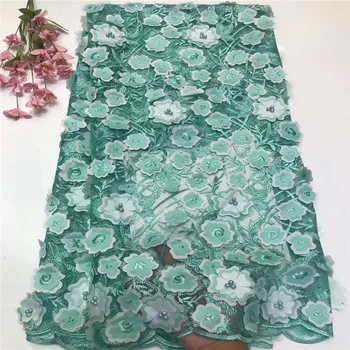 

French Net Lace Fabric 2018 Latest 3D Appliques African Lace Fabric With Embroidery beads Tulle Lace Fabric For Dresses ls65-992