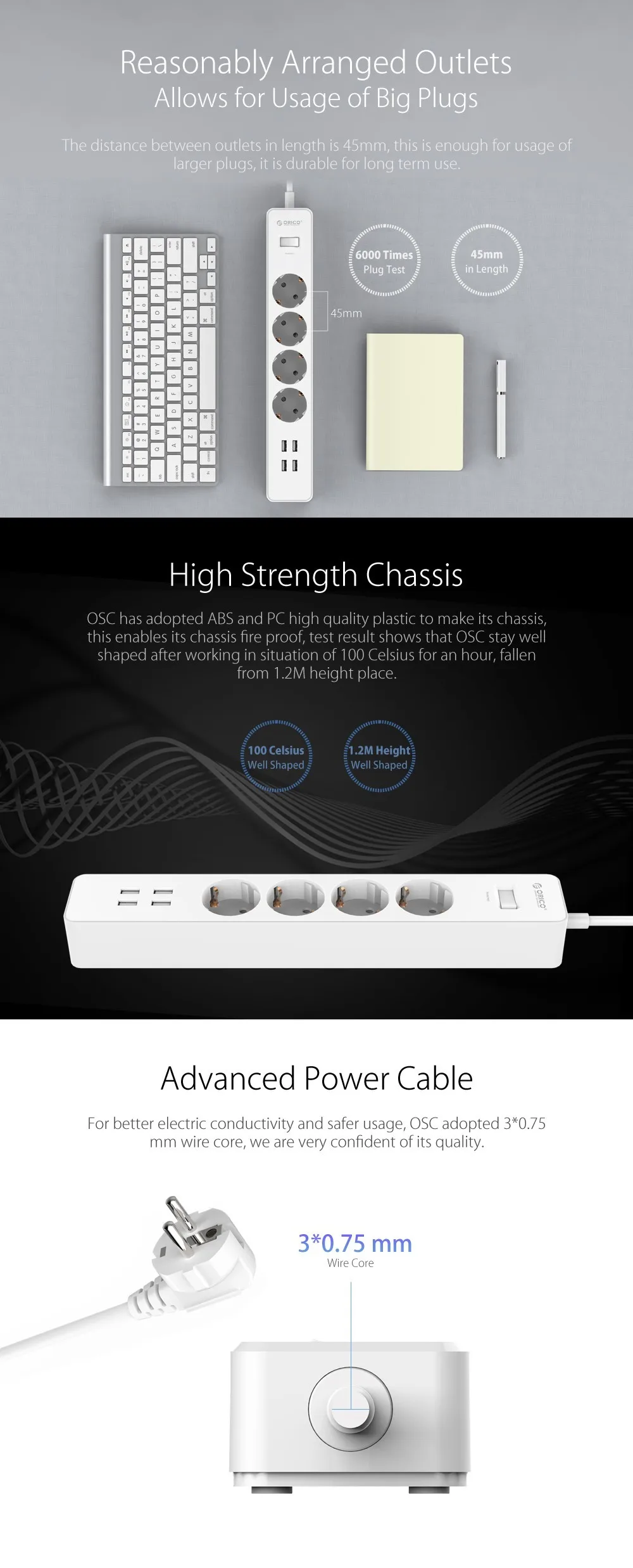 ORICO Smart power Strip розетки EU Plug 5V2. 4A переключатель перегрузки стабилизатор напряжения 4 выхода 4 порта USB зарядное устройство 1,8 м удлинитель