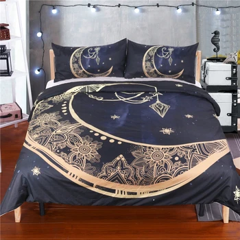 

Golden Moon Bedding Set Bedclothes Soft Duvet Cover with Pillowcase star Bohemian Pillow Sham US RU AU king size Drop Shipping
