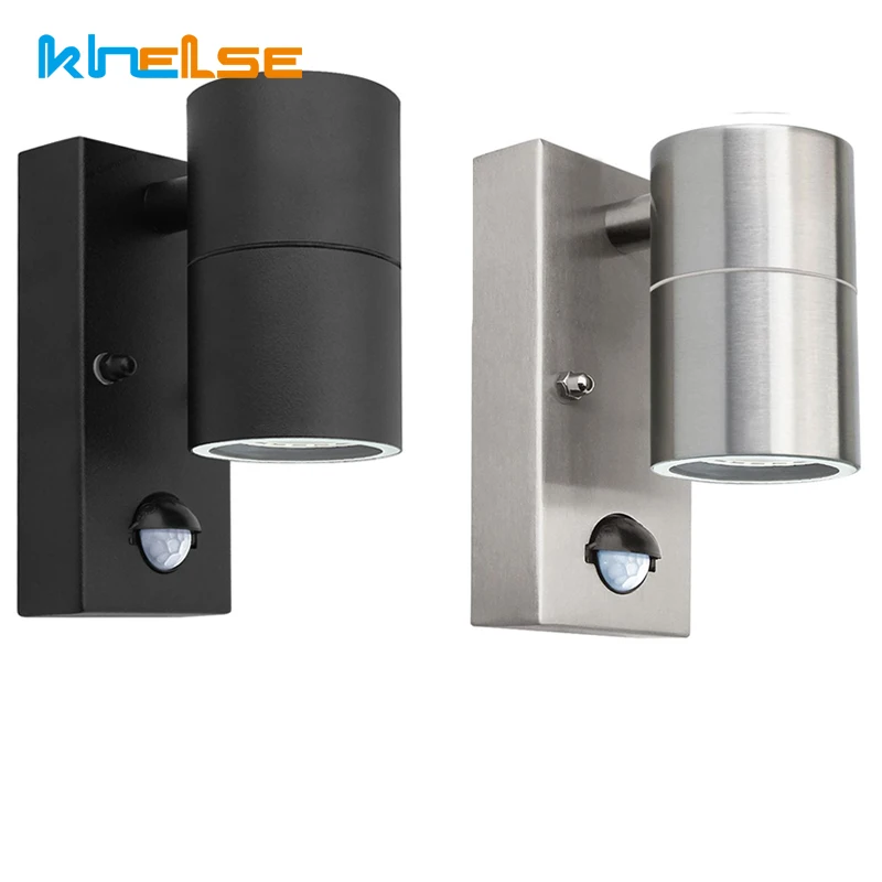 Outdoor LED PIR Motion Sensor Wall Light Single Double Head Up Down Stainless Steel GU10 Base Garden Yard Induction Wall Lamp