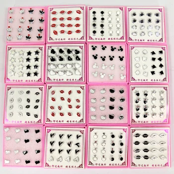 

Free Shipping Factory Wholesale Plastic Anti Allergy White And Black Oil Drawing Stud Earrings Round Skull 8pairs/box