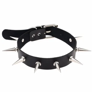 블랙 스파이크 초커 벨트 칼라 여성 Pu 가죽 고스 초커 목걸이 파티 클럽 Chockers 섹시한 고딕 쥬얼리 하라주쿠