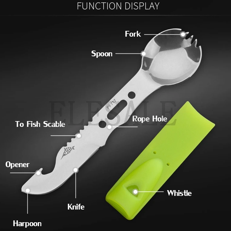 

8 in 1 New Multifunction Small EDC Camping Knife Spoon With Whistle Survival Outdoor Military Self Defense For Man Women