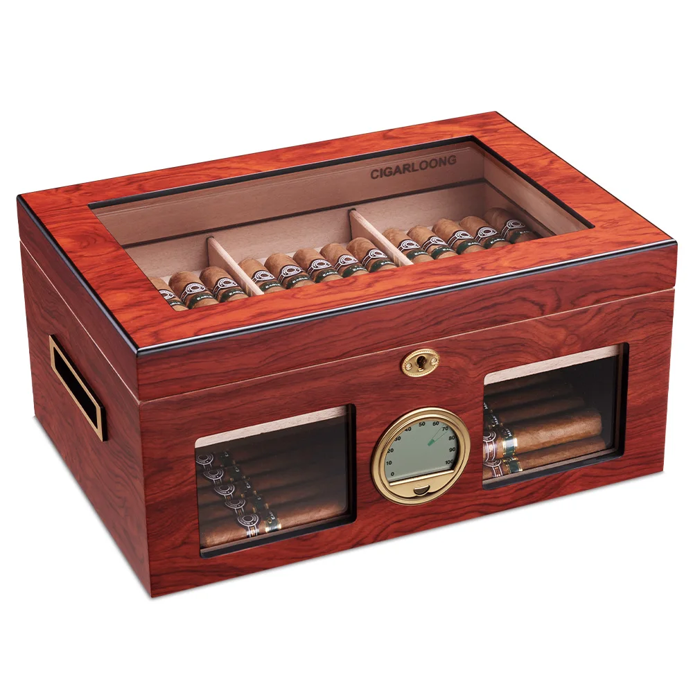

CIGARLOONG Cigar Cedar Wood Moisturizing Box Humidor Cabinet Large Capacity Fit 100 Double Layer Cigar Humidor Wood Box