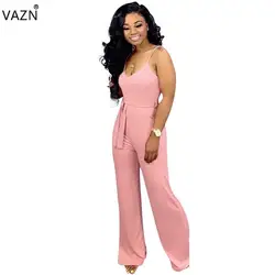 VAZN Новый 2019 высокое качество женские сексуальные однотонные 5 цветов на шнуровке Комбинезоны женские без рукавов с круглым вырезом