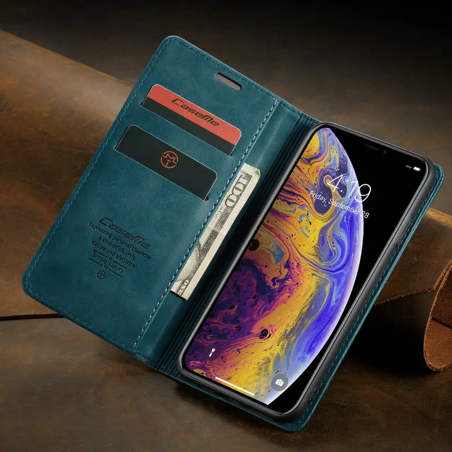 Чехол CaseMe из искусственной кожи для iPhone X XS Max роскошный Магнитный чехол в стиле
