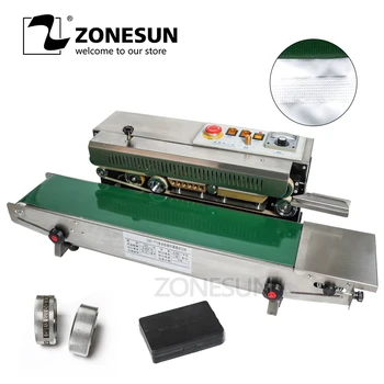 

ZONESUN 770 Continuous Auto Film Sealing Machine Horizontal PVC Membrane Bag Film Sealer Temperature Control with 2 Mark Wheels