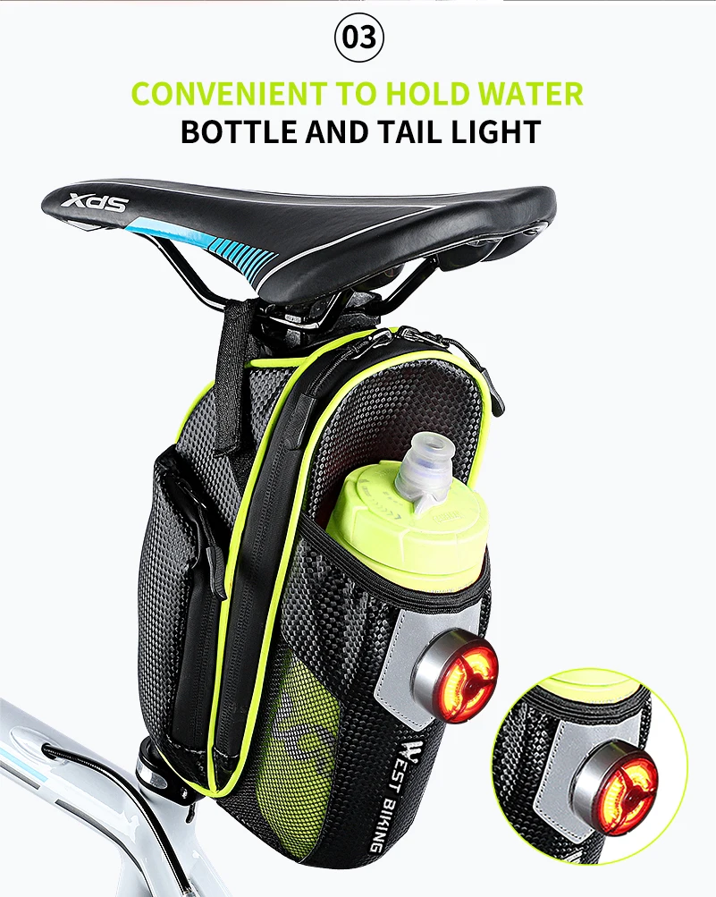 WEST BIKING Водонепроницаемая велосипедная седельная сумка с карманом для бутылки воды велосипедная сумка для сидения MTB Аксессуары для велосипеда велосипедные задние Сумки