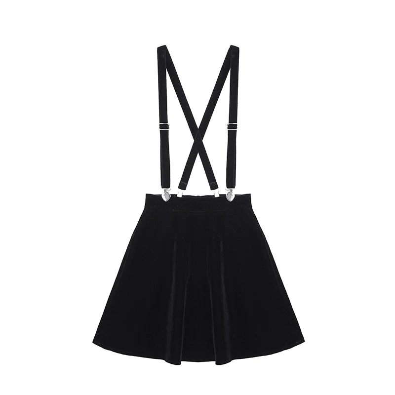 

Women's Harajuku Gothic Skirt Velvet Korean Style uluzzang Punk Love Clip Strap Braces Skirt For Female Ladies Mini Skirts Black