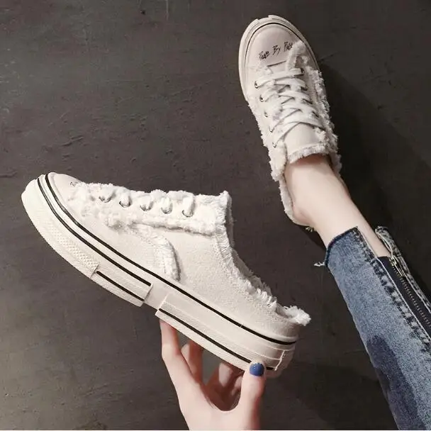 Shoes Baotou/парусиновые тапочки; женская летняя одежда; Новинка года; повседневная обувь без каблука; Студенческая обувь; тонкие туфли - Цвет: Shoes