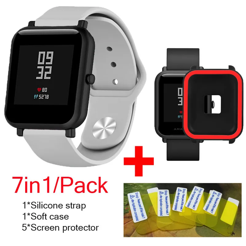 12 7в1 для xiaomi Huami Amazfit Bit bip умные часы с ремнем+ мягкие силиконовые чехлы корпус часов+ 5 шт. протектор экрана - Цвет: 12
