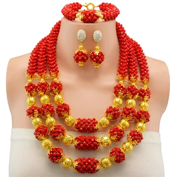 

Real Crystal Red African Beads Jewelry Set Indian Nigerian Wedding Costume Bridal Jewelry Sets 2017 Latest Free Shipping