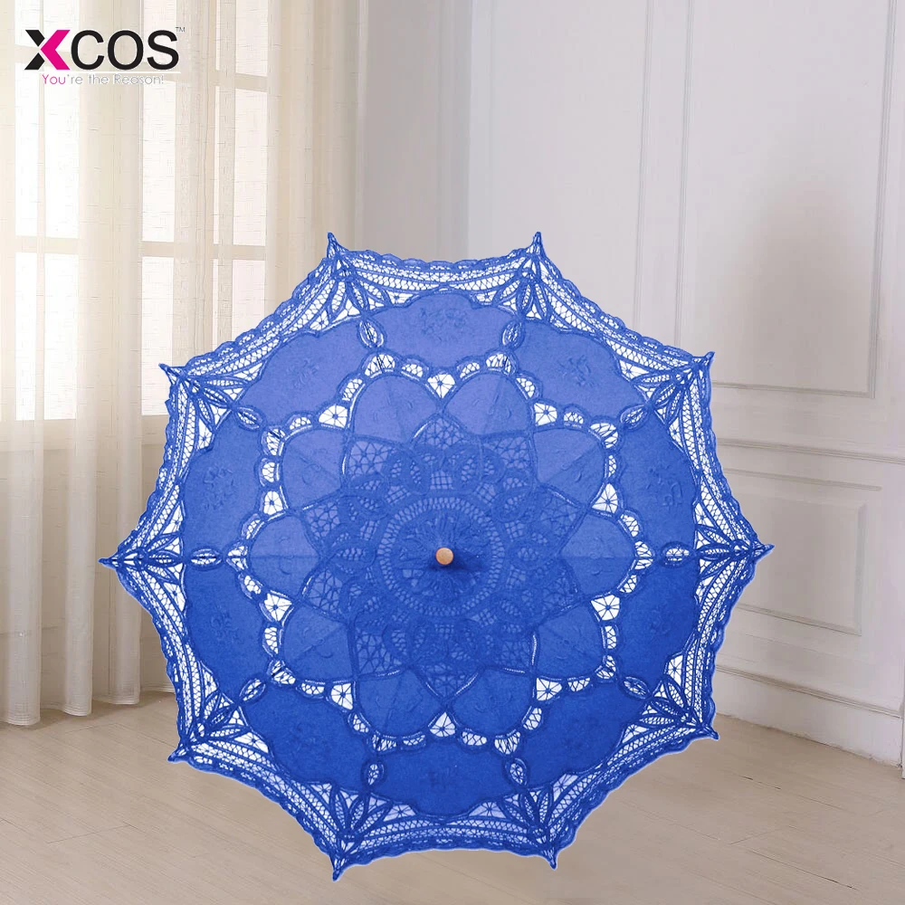 

Multicolor 30'' Vintage Style Handmade Embroidered Cotton Lace Parasol Sun Umbrella Wedding Bridal Party Decoration