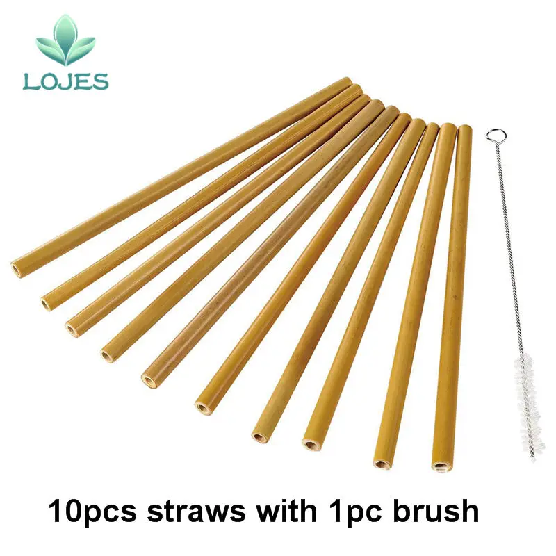 10Pcs/Set Bamboo Reusable Straw 20cm Organic Bamboo Drinking Straws