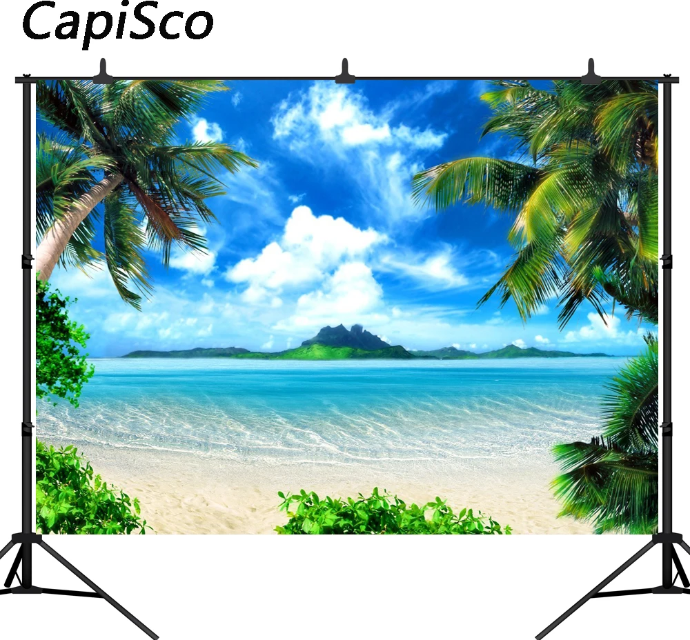 

Capisco Summer Blue Sky Sea Island Beach Palm Tree Photography Backgrounds Customized Photographic Backdrops For Photo Studio
