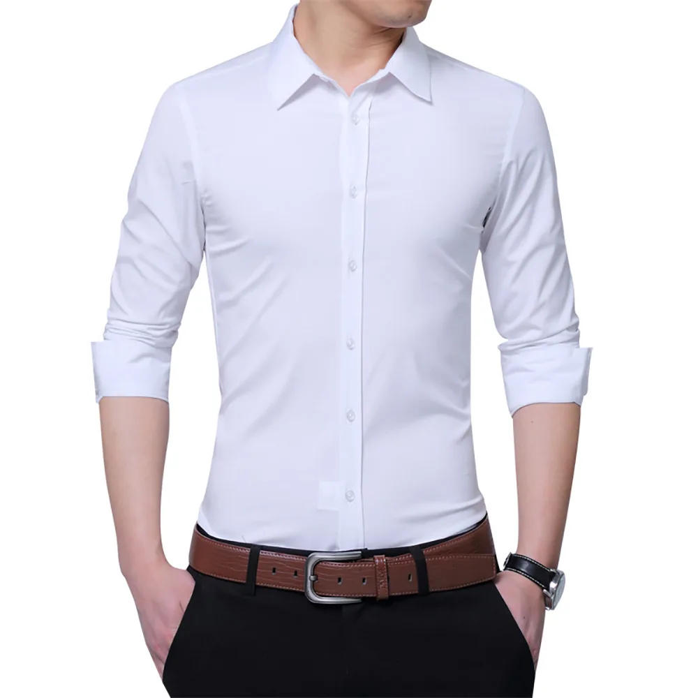 Vente 2018 Nouveaux Hommes de Chemise De Mode Casual Chemise À Manches Longues Slim Fit Homme D affaires Robe Chemise Marque Vêtements Plus taille 5XL