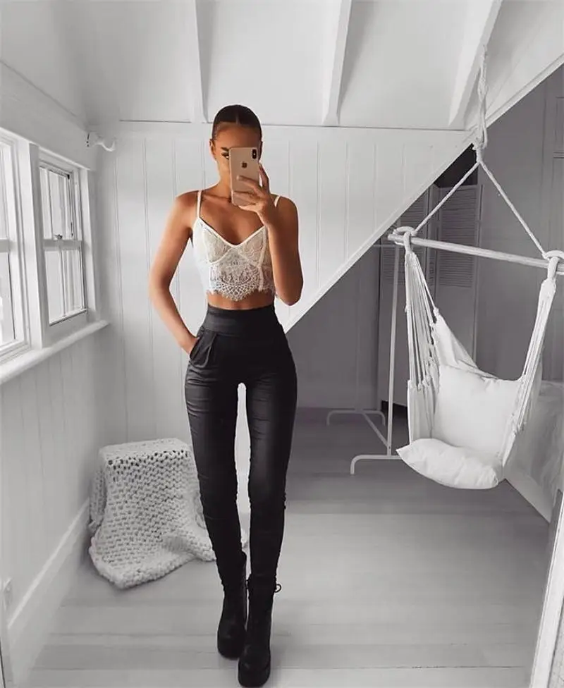 InstaHot PU Faux Leather Pants Women Legging High Waist Pencil Pant Zip Back Black Slim Fitted Sexy Casual Streetwear Trousers InstaHot PU Faux Leather Pants Women Legging High Waist Pencil Pant Zip Back Black Slim Fitted Sexy Casual Streetwear Trousers