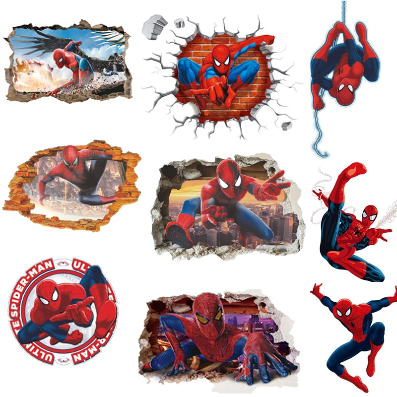 45*50CM 3D Popular Spiderman Cartoon Movie home decal wall sticker/adesivo de parede for kids room decor child gifts wallpaper|wall sticker|adesivo de paredewall decals stickers - AliExpress