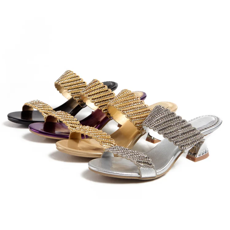 G-sparrow Womens Summer Elegant Fashion Chunky High Heels Shoes Ladies Casual Peep Toe Slippers Gold Silver Purple Black 6cm11