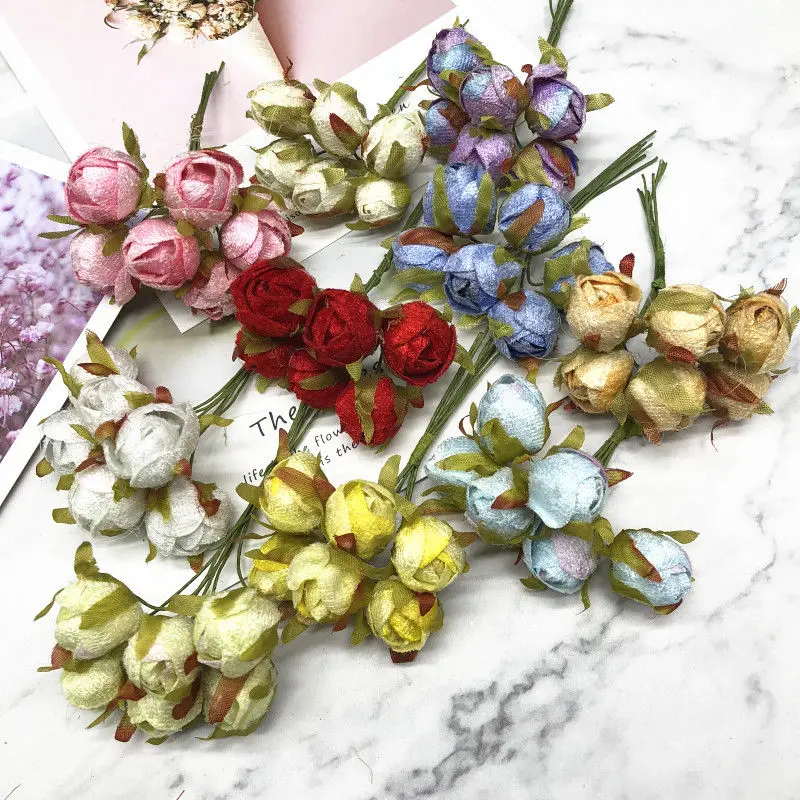 HINDJEF 6pcs / 9.5 cm artificial silk tea buds bouquet wedding home decoration DIY wreaths flowers | Дом и сад