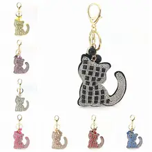 Crystal Rhinestone Leather Cat Keychain Leather Tassel Pendant Souvenir Gifts Couple Key Chain Key Ring Hang