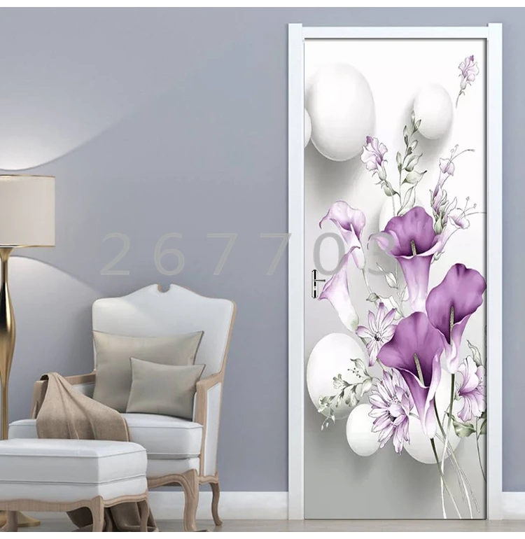 2 шт./компл. ПВХ самоклеющаяся 3D Съемная дверь наклейка свежий фиолетовый Калла обои Гостиная Дверь Декор наклейки Настенная Наклейка «сделай сам»