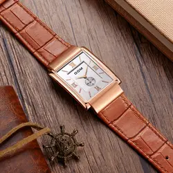 Для мужчин Топ Элитный бренд Водонепроницаемый кожа квадратный кварцевые часы для человека Золото ультра-тонкий циферблат мужской часы
