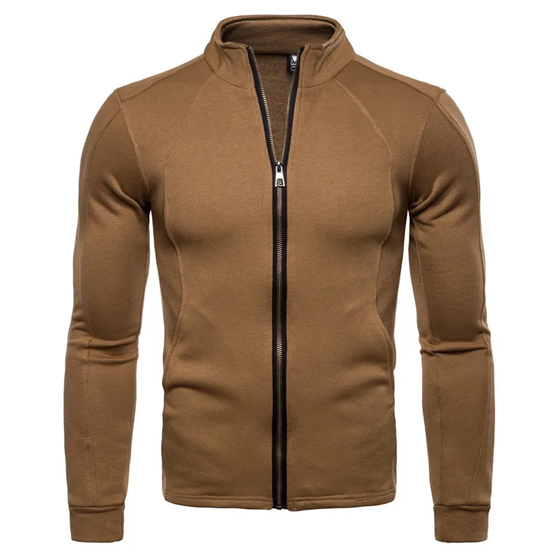 

2019 European and American style men's collar sweatshirt men's cardigan European code solid color cotton slim simple casual coat