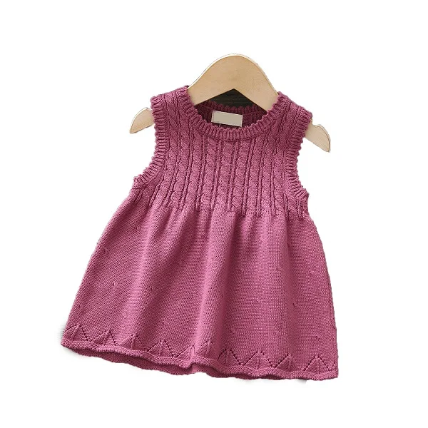 Платье-Свитер для маленьких девочек; Новинка года; сезон осень; хлопковое вязаное платье-майка для маленьких детей; платье принцессы без рукавов для девочек; костюмы; LZ372 - Цвет: purple