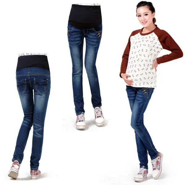 

2018 New Style Pregnant Long Jeans Comfortable Slim Belly pants Long Designer pencil Pants Elastic Waist Maternity Trousers