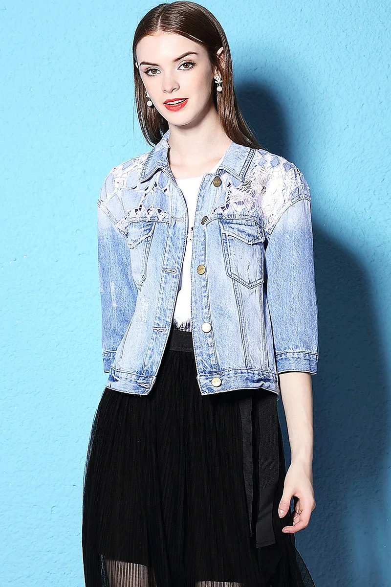 2017Autumn and Spring Lace Embroidery Blossom Pocket Woman