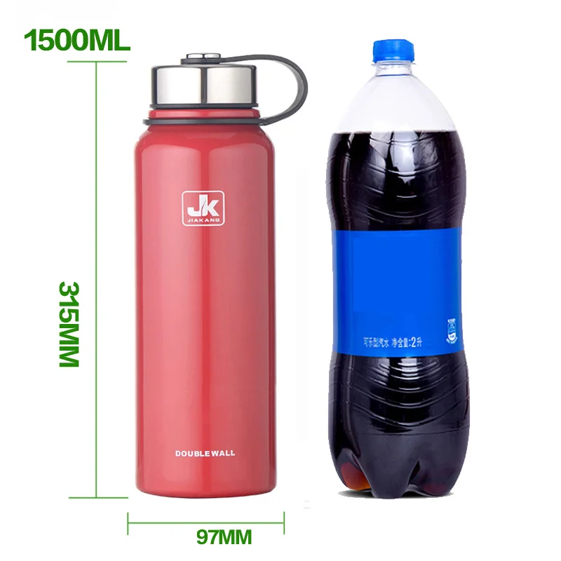 600/800/1100/1500ml термос с двойной стенкой Нержавеющая сталь вакуумная фляга-термосом для бутылочки для Бутылки для воды спортивный шейкер кружка - Цвет: 1500ml Red