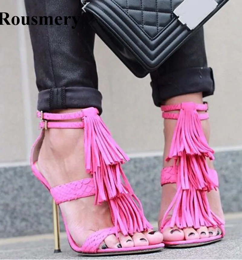 Free Shipping Women Fashion Open Toe Tassels Design High Heel Sandals Ankle Strap Stiletto Heel Gladiator Sandals Hot Sale Free Shipping Women Fashion Open Toe Tassels Design High Heel Sandals Ankle Strap Stiletto Heel Gladiator Sandals Hot Sale