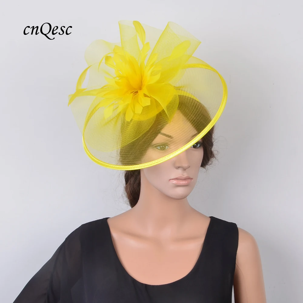 Yellow Fascinator Sinamay headpiece Kentucky Derby wedding HatsWomen's