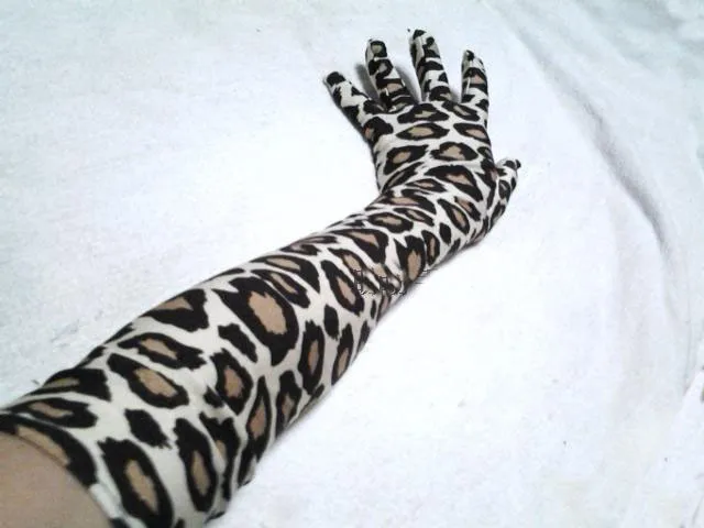 

Leopard stripes adult unisex lady women dancing performation party sexy finger long gloves free shipping