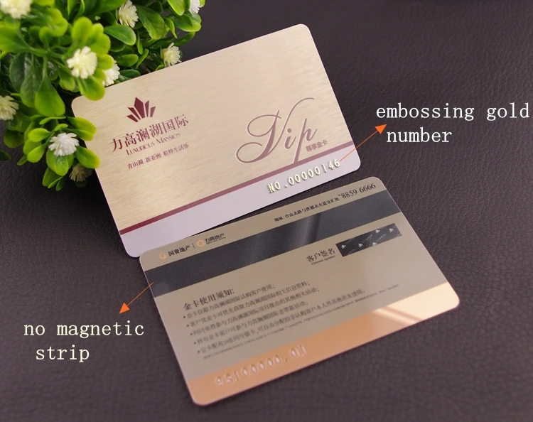 

100pcs/one design custom plastic PVC business VIP cards with embossing gold number and magetics stripe