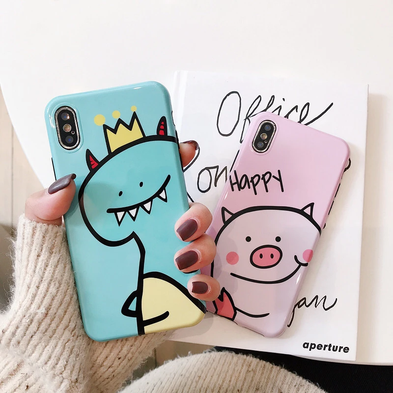 ТПУ глянцевый чехол для iPhone X XR XS Max Animal с рисунком динозавра Мягкий силиконовый 7 8