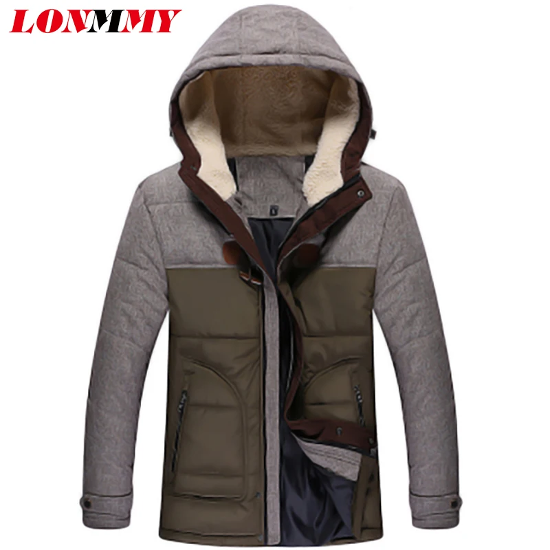

LONMMY 2016 Parka men jackets mens winter parka with hood Casual Splicing Plus velvet Thicker coat Fashion Brand clothing M-5XL