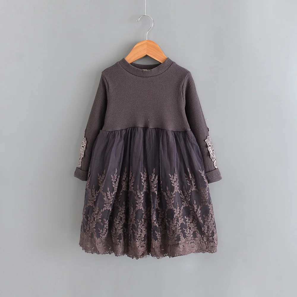 

Hurave baby girl clothes 2019 Autumn applique full sleeve dress boutique vestido lace clothes flowers tutu princess Dresses